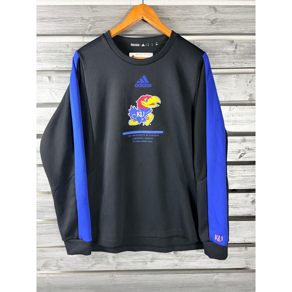 Adidas Kansas Jayhawks Mens M Black Blue AEROREADY Training Sweatshirt